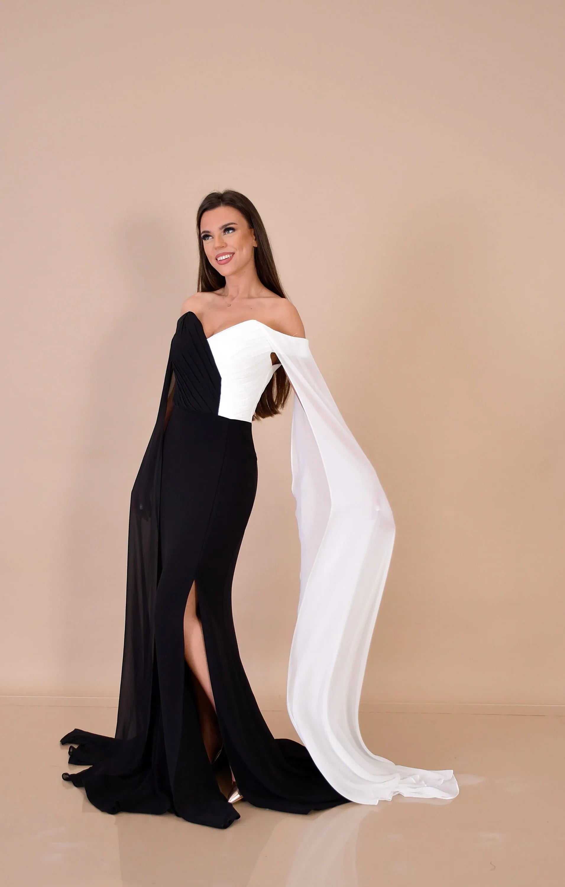 Mermaid Prom Dress With Cape Sleeves Off Shoulder Two Tone Bodice For Glamorous Prom Goers