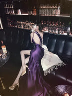 Mermaid One Shoulder Beaded Satin Purple Prom Dress With High Slit For Glamorous Prom Queens