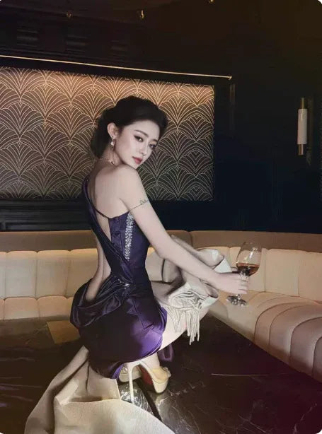 Mermaid One Shoulder Beaded Satin Purple Prom Dress With High Slit For Glamorous Prom Queens