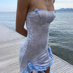 Light Blue Mermaid Spaghetti-Strap Ruffled Sequins Light Floor-Length Prom Dress