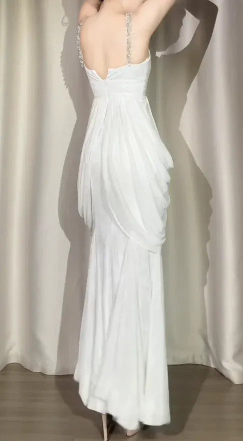 Mermaid Prom Dress With Beaded Spaghetti Straps Ruched Chiffon Floor Length Gown For Prom Queens