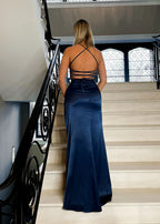 Mermaid Spaghetti Straps Sleeveless Crisscross Back Floor-Length Prom Dress