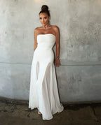 Mermaid Strapless Prom Dress With Satin Bodice And Mesh Godet In White For Glam Prom Queens