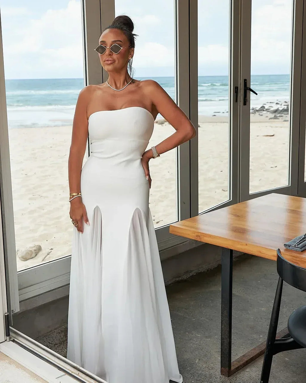 Mermaid Strapless Prom Dress With Satin Bodice And Mesh Godet In White For Glam Prom Queens