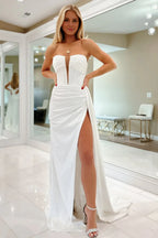 Mermaid Strapless Neck Sleeveless Zipper Up Floor-Length Prom Dress
