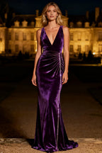 Mermaid/Trumpet V Neck Sleeveless Sweep/Brush Train Winter Prom Dress