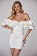 Off The Shoulder Corset Bodycon White Dress With Dramatic Ruffles For Homecoming Girls