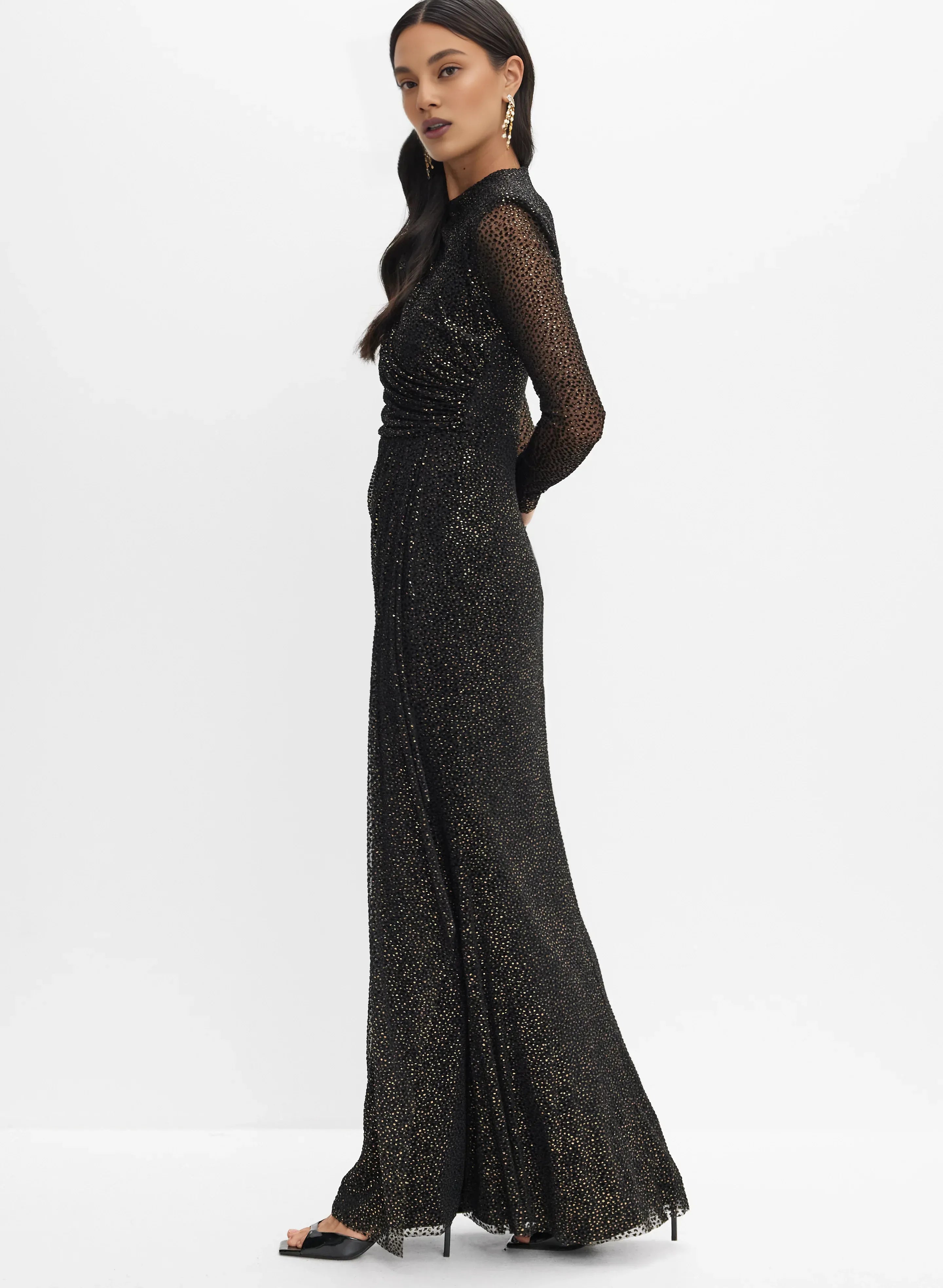Sheath High Neck Long Sleeve Zipper Up Floor-Length Prom Dress