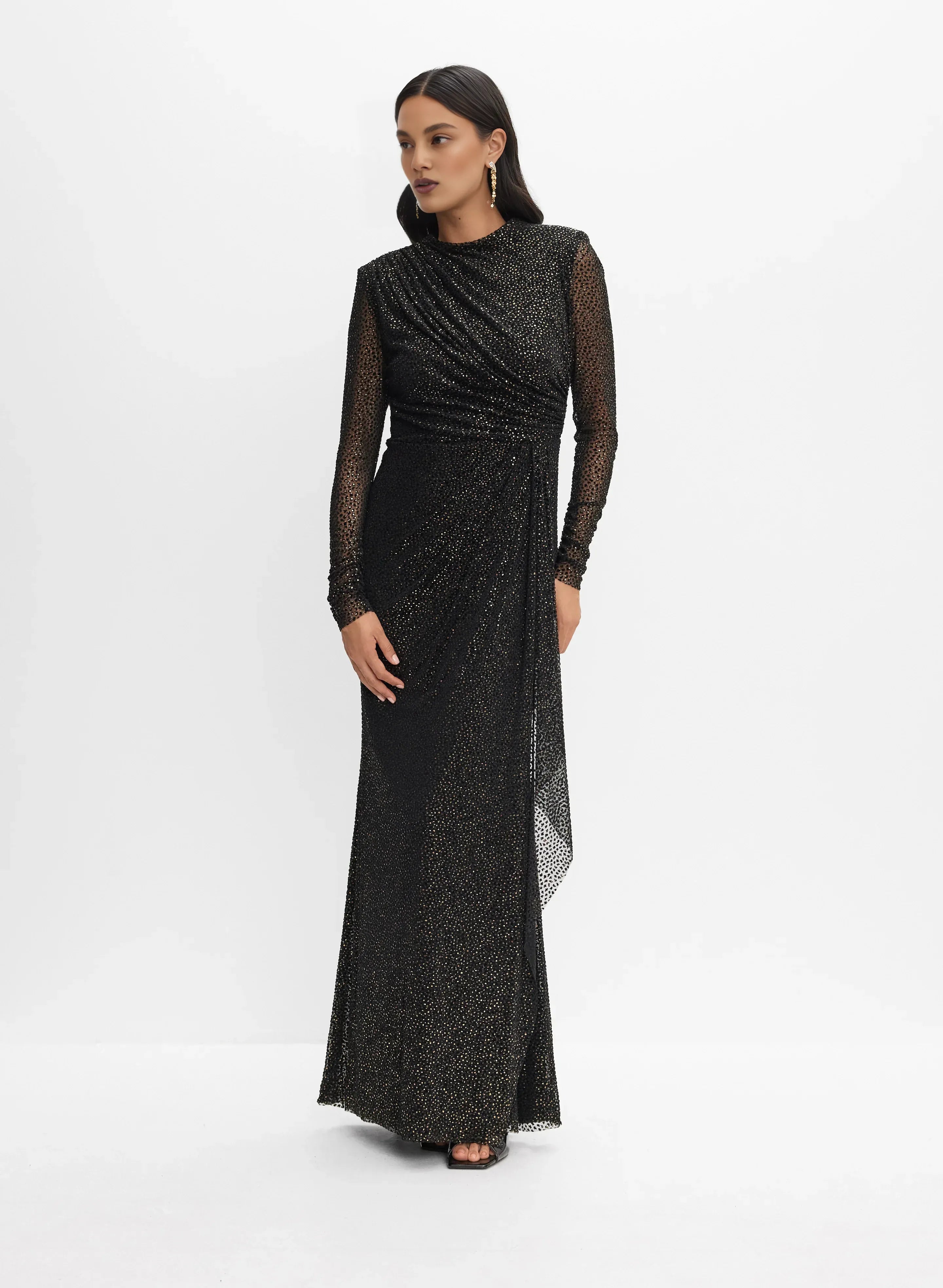Sheath High Neck Long Sleeve Zipper Up Floor-Length Prom Dress
