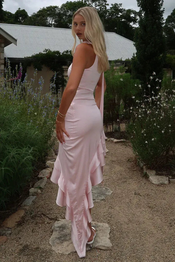 Sheath One Shoulder Sleeveless Ruffles Backless Asymmetrical Length Prom Dress