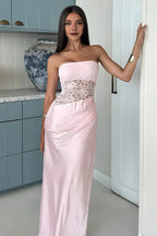 Sheath Strapless Neck Sleeveless Up Floor-Length Prom Dress