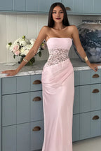 Sheath Strapless Neck Sleeveless Up Floor-Length Prom Dress