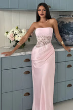 Sheath Strapless Neck Sleeveless Up Floor-Length Prom Dress