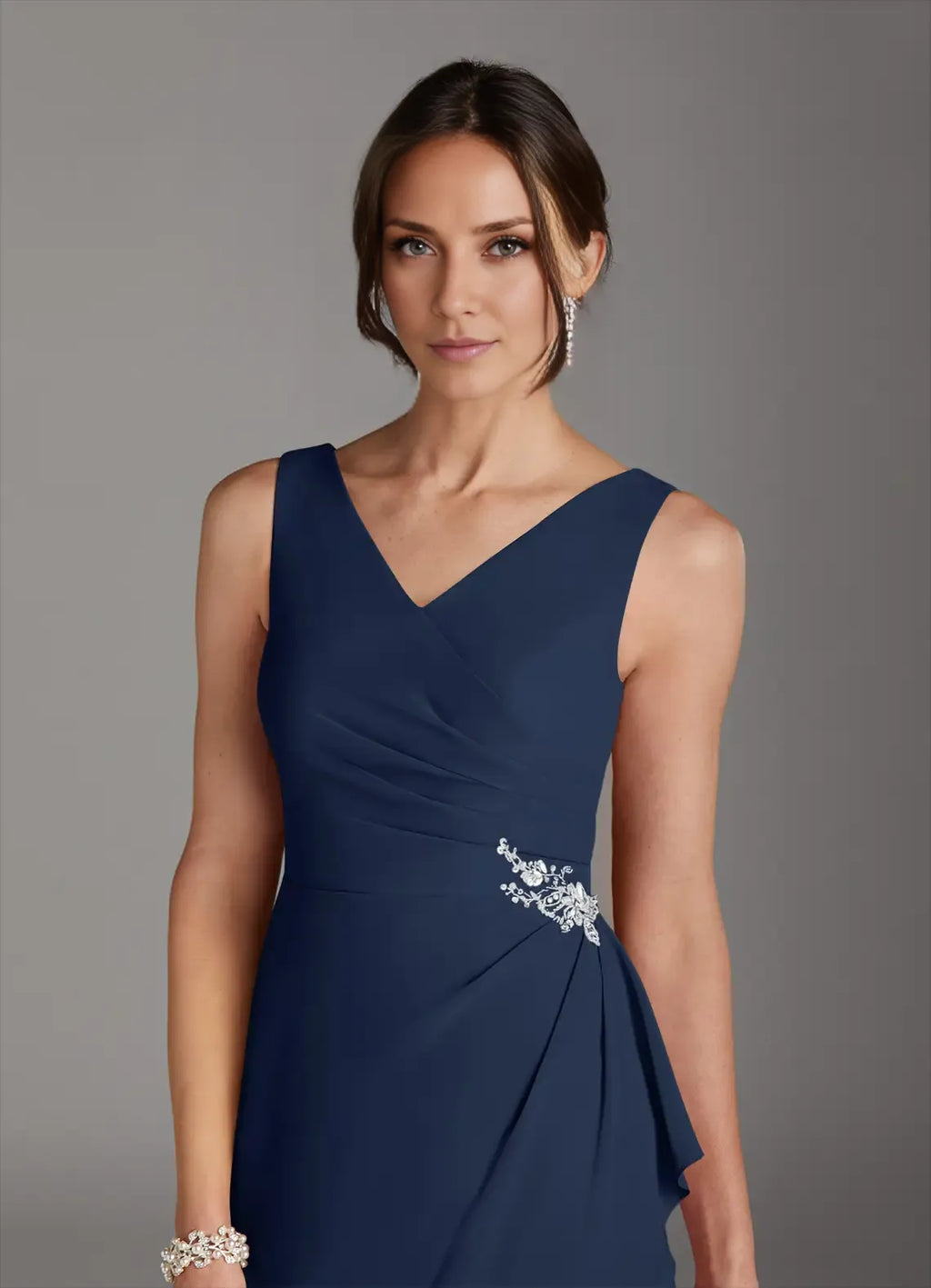 Sheath V-Neck Sleeveless V Back Knee-Length Mother of the Bride Dress