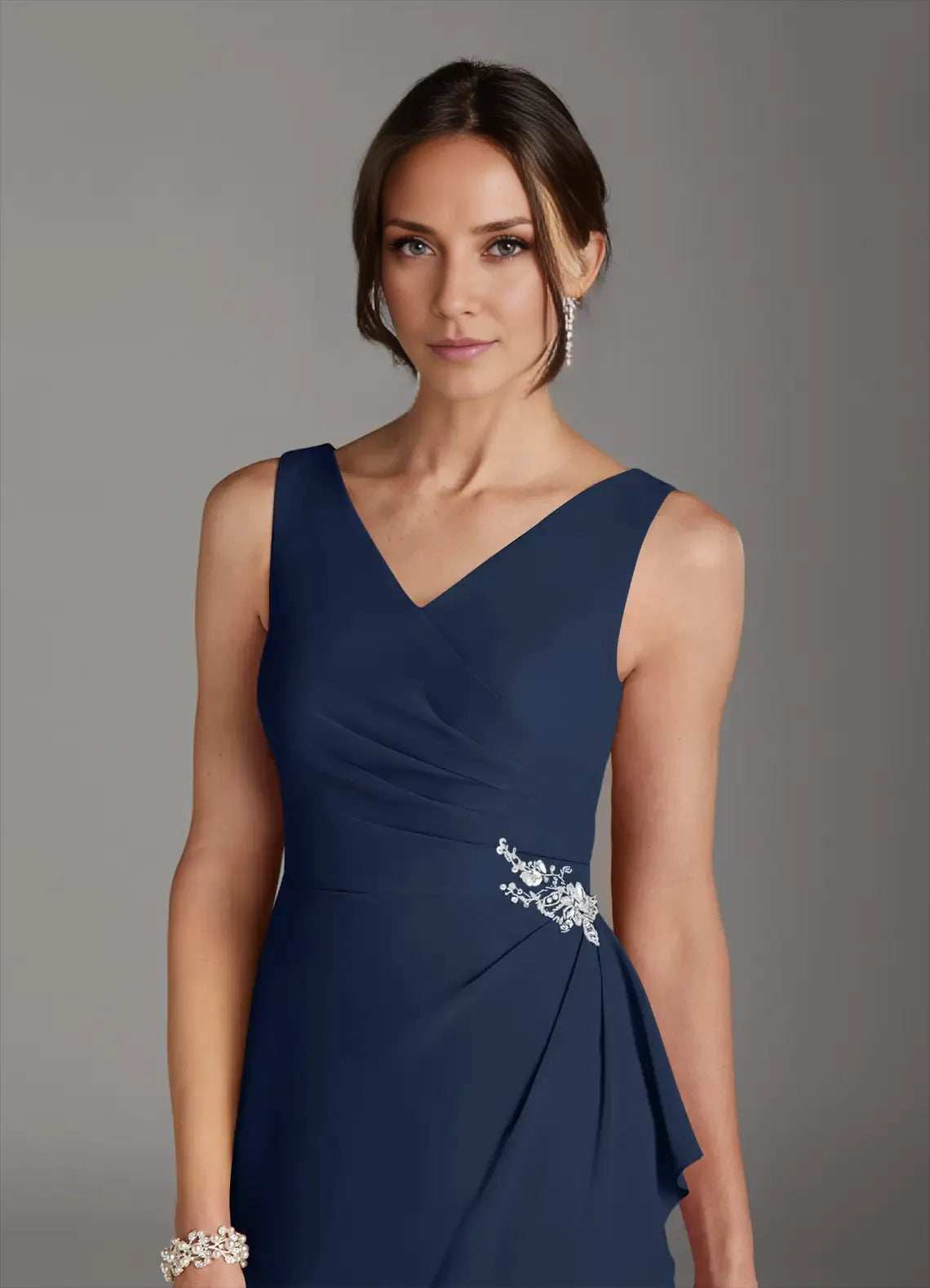 Sheath V-Neck Sleeveless V Back Knee-Length Mother of the Bride Dress