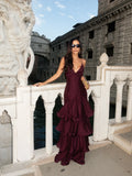 Spaghetti Straps Sleeveless Mermaid Layered Floor-Length Party Dress