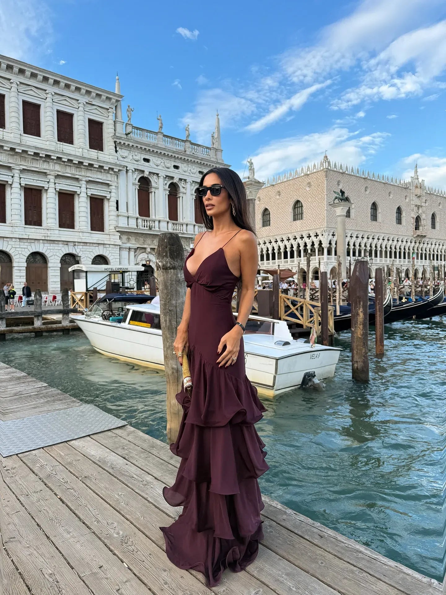 Spaghetti Straps Sleeveless Mermaid Layered Floor-Length Party Dress