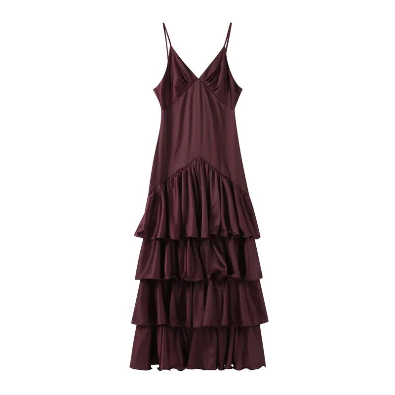 Spaghetti Straps Sleeveless Mermaid Layered Floor-Length Party Dress