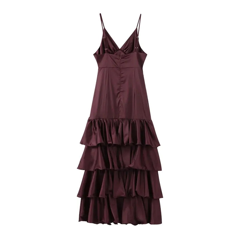 Spaghetti Straps Sleeveless Mermaid Layered Floor-Length Party Dress