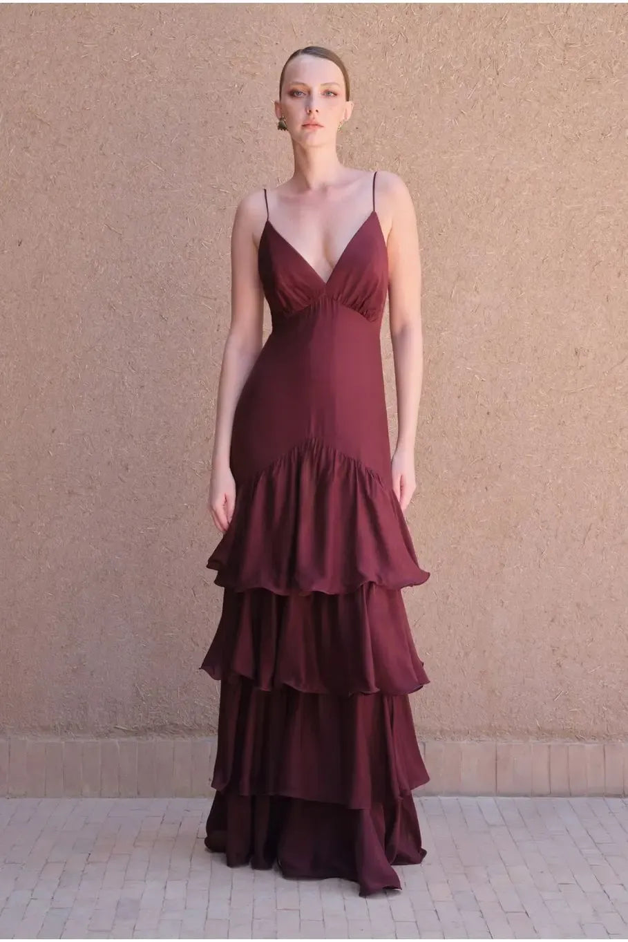 Spaghetti Straps Sleeveless Mermaid Layered Floor-Length Party Dress