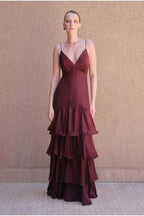 Spaghetti Straps Sleeveless Mermaid Layered Floor-Length Party Dress