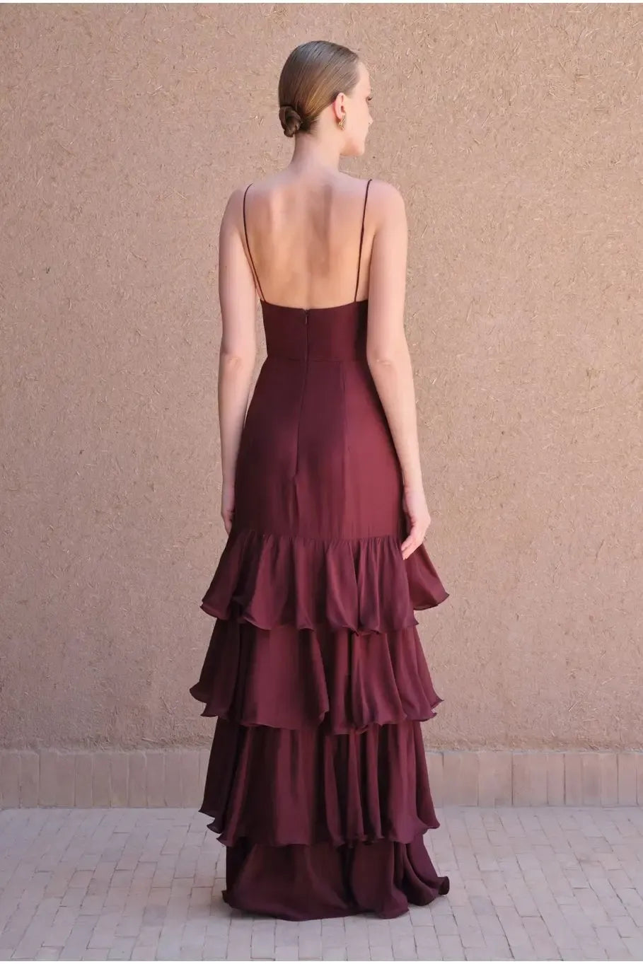 Spaghetti Straps Sleeveless Mermaid Layered Floor-Length Party Dress