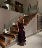 Spaghetti Straps Sleeveless Mermaid Layered Floor-Length Party Dress