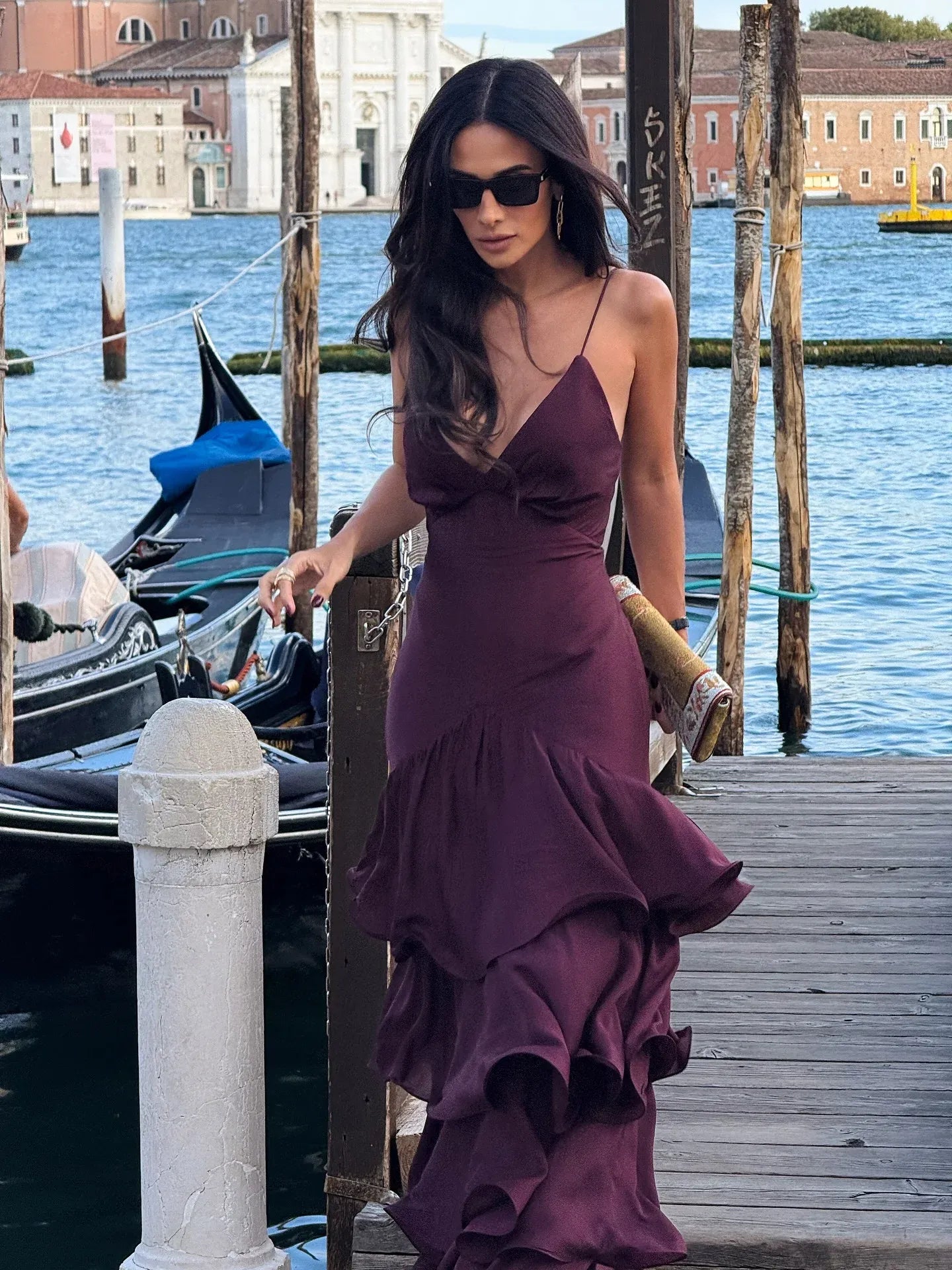 Spaghetti Straps Sleeveless Mermaid Layered Floor-Length Party Dress