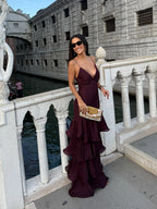 Spaghetti Straps Sleeveless Mermaid Layered Floor-Length Party Dress