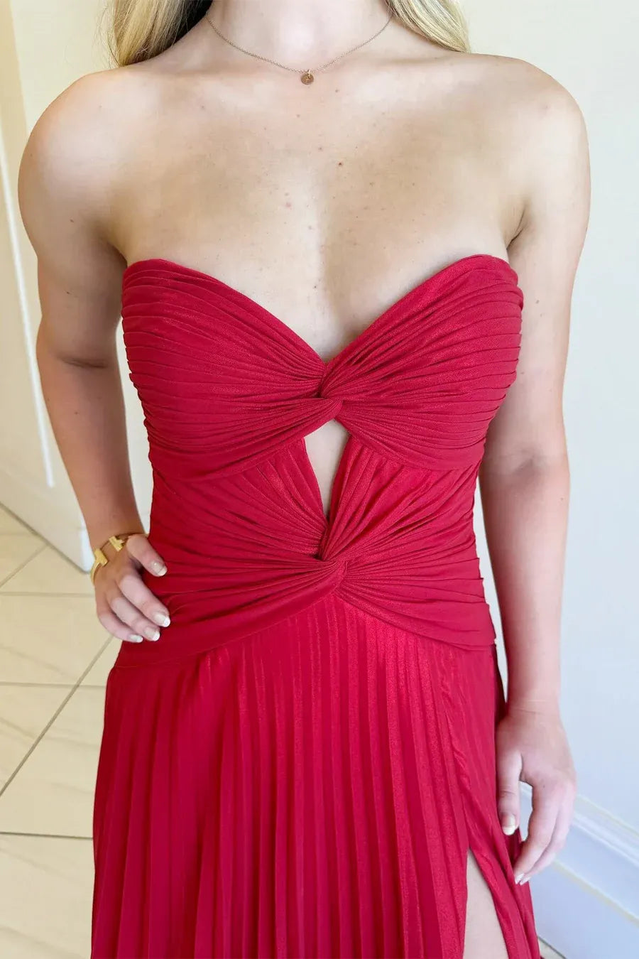 Strapless Sleeveless A-Line Keyhole Long Prom Dress