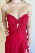 Strapless Sleeveless A-Line Keyhole Long Prom Dress
