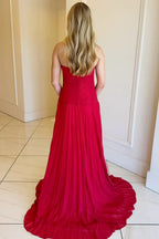 Strapless Sleeveless A-Line Keyhole Long Prom Dress