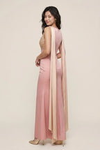 Mermaid V-Neck Draped Two-Tone Blush Champagne Floor-Length Prom Dress