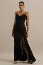 Sultry Mermaid Cowl Neck Sleeveless Open Back Floor Length Evening Dress