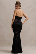 Sultry Mermaid Halter Neck Sleeveless Lace Up Back Floor Length Evening Dres