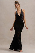 Sultry Mermaid Halter Neck Sleeveless Lace Up Back Floor Length Evening Dres