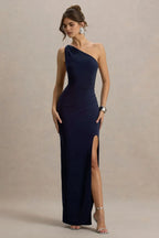 Sultry Mermaid One Shoulder Sleeveless Tie Back Floor Length Evening Dress