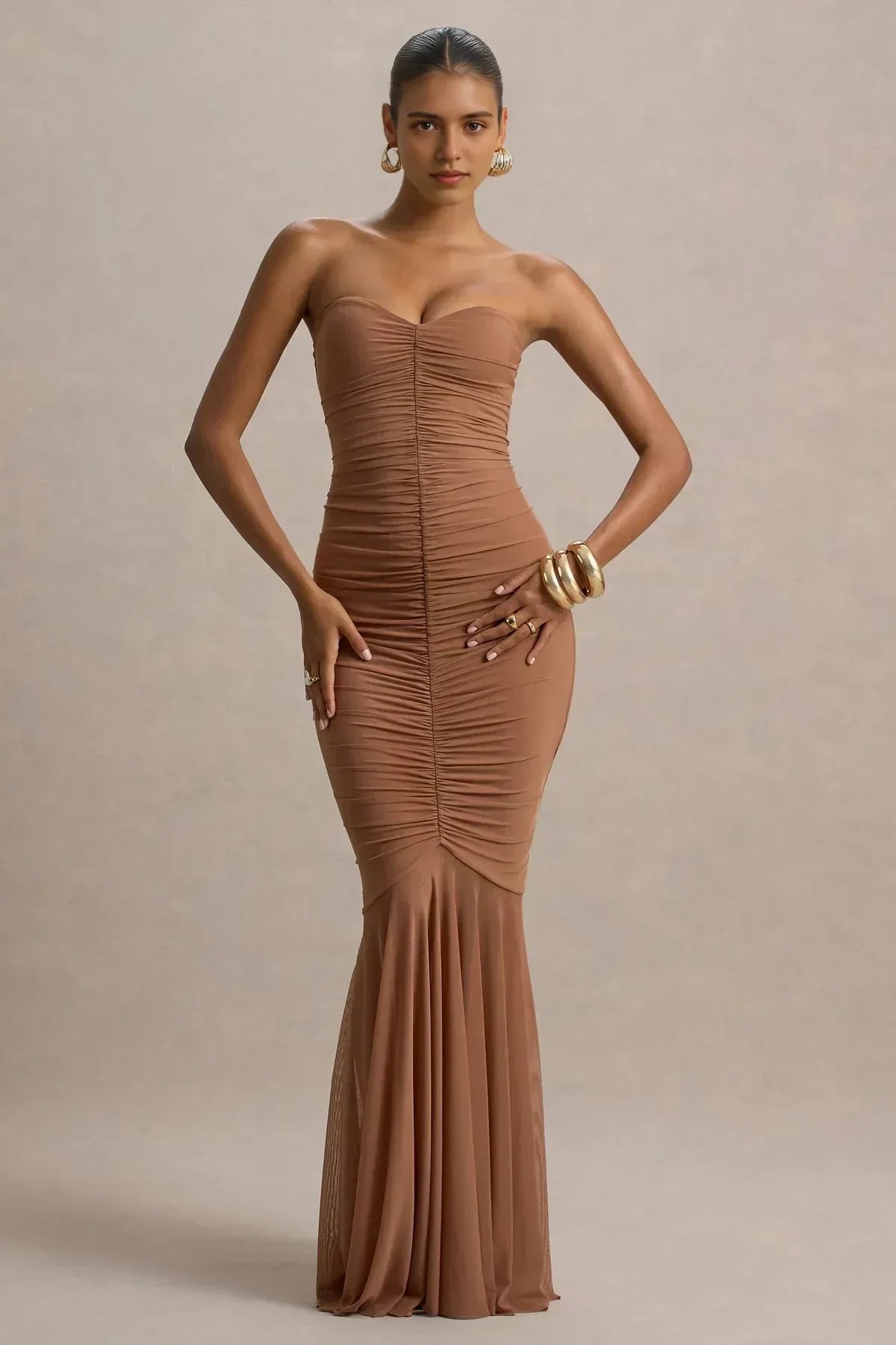 Sultry Mermaid Sweetheart Neck Sleeveless Ruched Back Floor Length Evening Dress