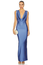 Sultry Sheath Cowl Neck Sleeveless Open Back Floor Length Evening Dress