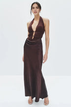 Sultry Sheath Halter Neck Sleeveless Open Back Floor Length Plus Size Prom Dress