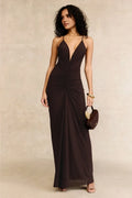 Sultry Sheath Plunging V Neck Sleeveless Open Back Floor Length Plus Size Prom Dress