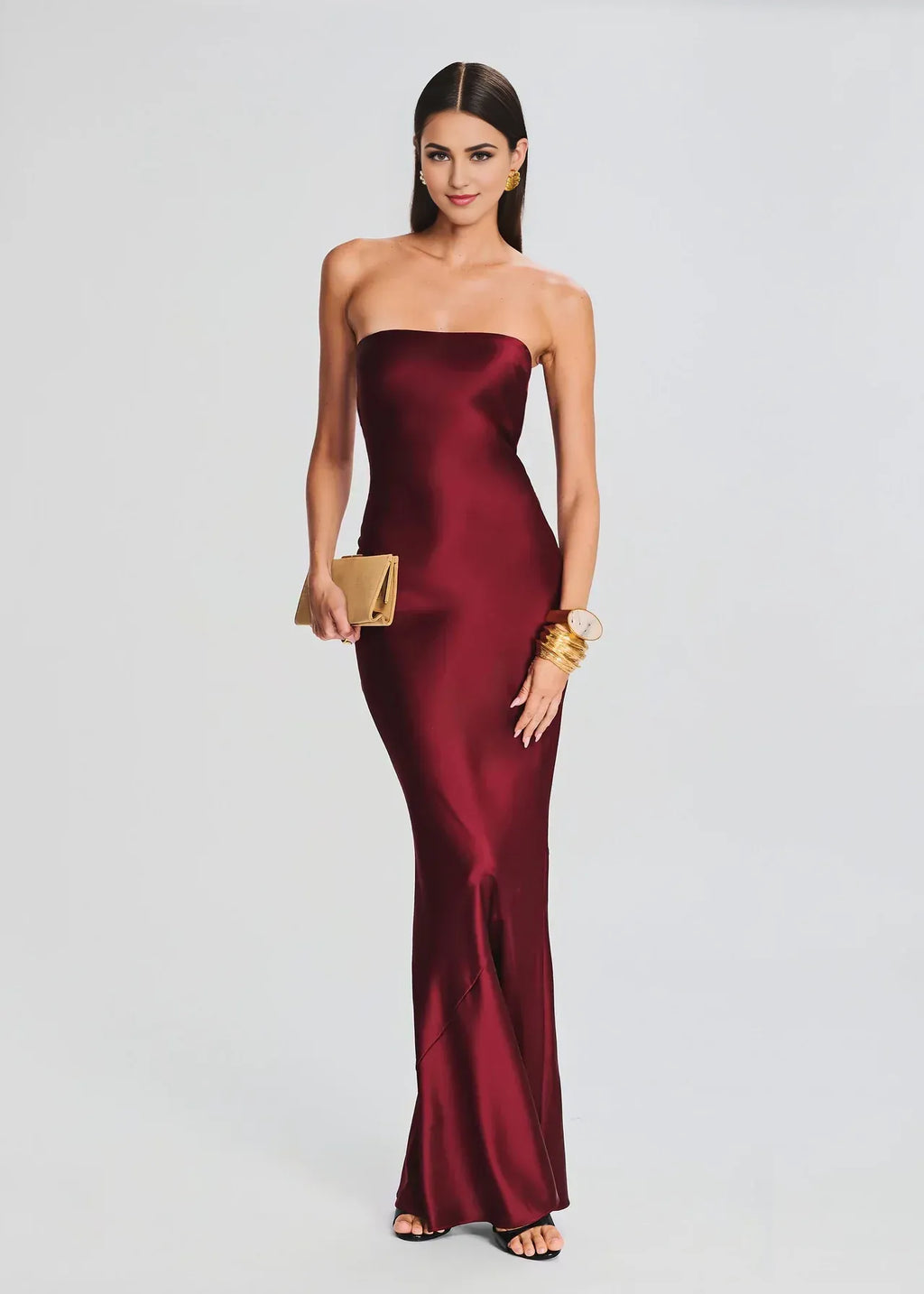 Sultry Sheath Strapless Sleeveless Multi Strap Back Floor Length Plus Size Prom Dress