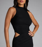 Sultry Trumpet Mock Neck Sleeveless Cut Out Back Floor Length Prom Dress