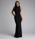 Sultry Trumpet Mock Neck Sleeveless Cut Out Back Floor Length Prom Dress