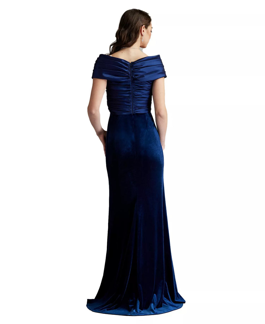 Sumptuous Trumpet Off the Shoulder Short Sleeve Ruched Back Train Length For Ladies Prom Dress