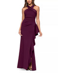 Supple Trumpet Cross Halter Sleeveless Keyhole Back Floor Length For Ladies Prom Dress