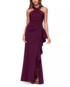 Supple Trumpet Cross Halter Sleeveless Keyhole Back Floor Length For Ladies Prom Dress