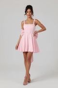 Pink Sweet A-line Square Neck Corset Solid Color Mini Homecoming Dress With Bow