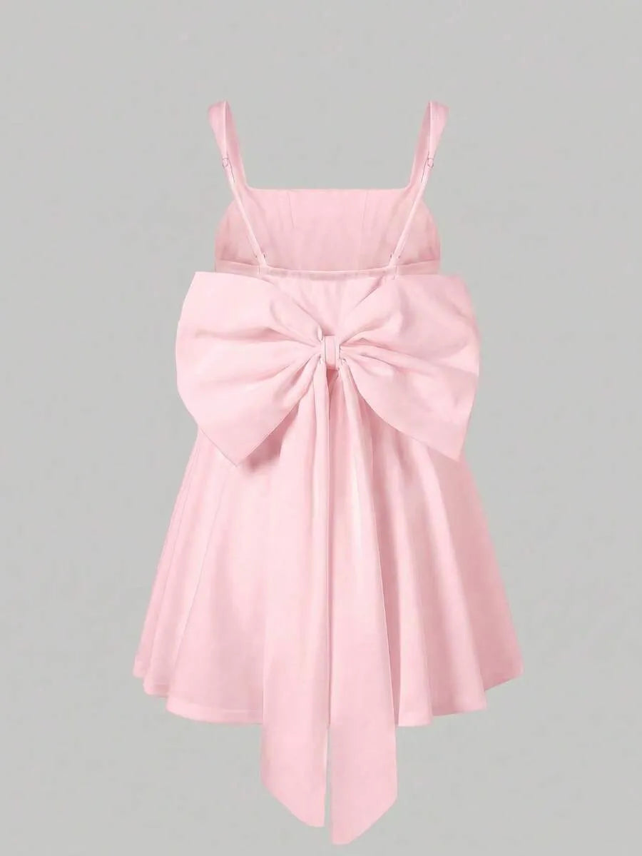 Pink Sweet A-line Square Neck Corset Solid Color Mini Homecoming Dress With Bow
