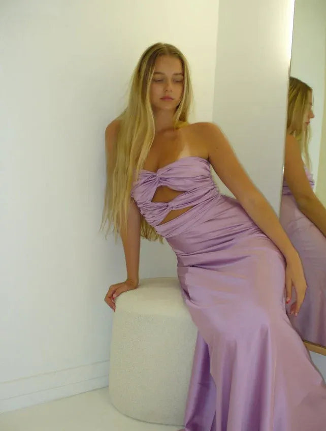 Sweet Strapless Satin A Line Prom Dress Long Party Evening Dress
